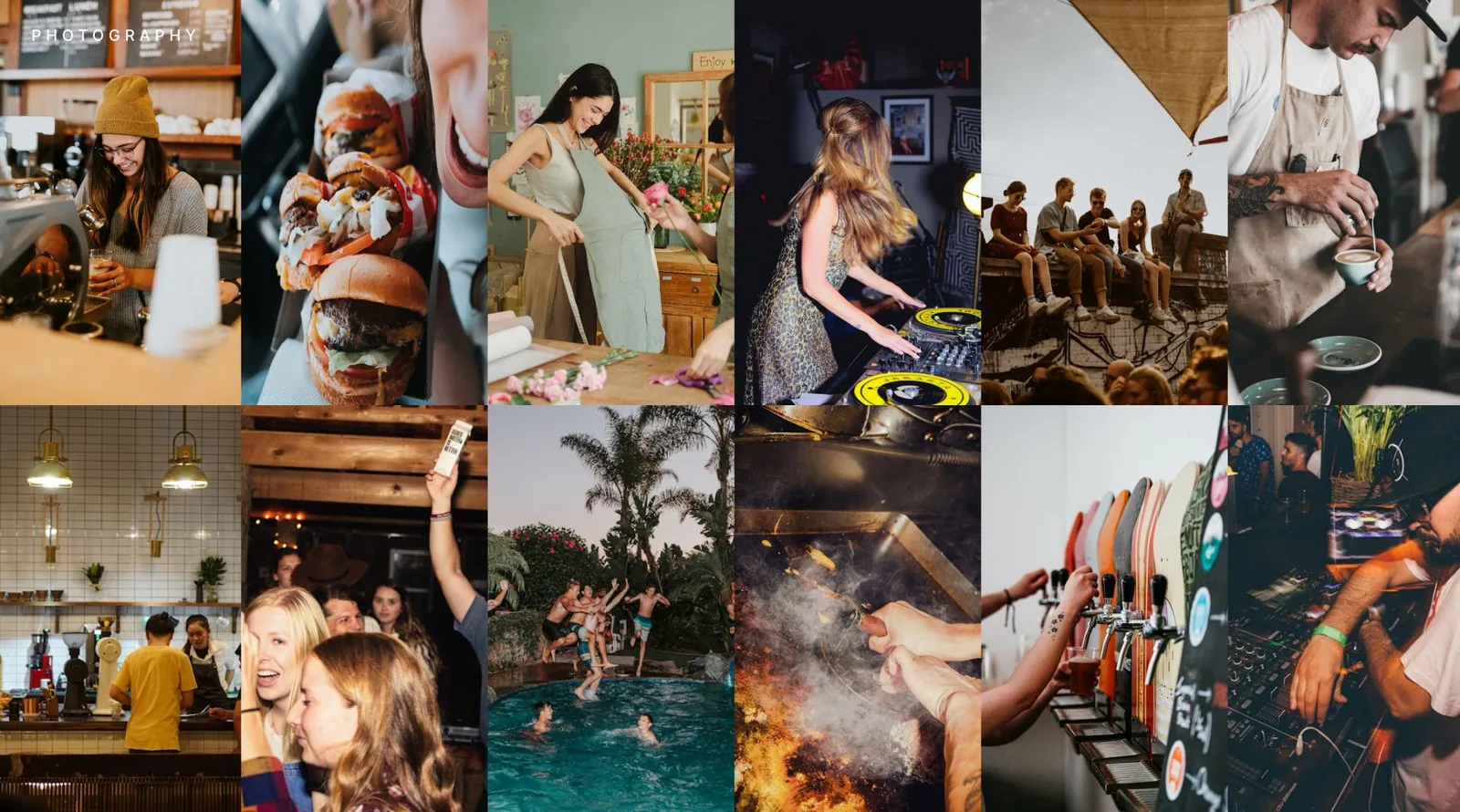 Atly photography direction, a grid of candid people-first images
