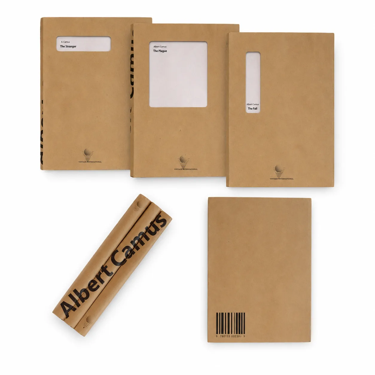 Albert Camus book covers as kraft windowed envelopes