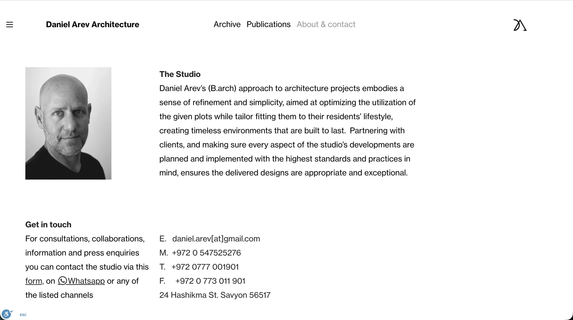 Daniel Arev Architecture website