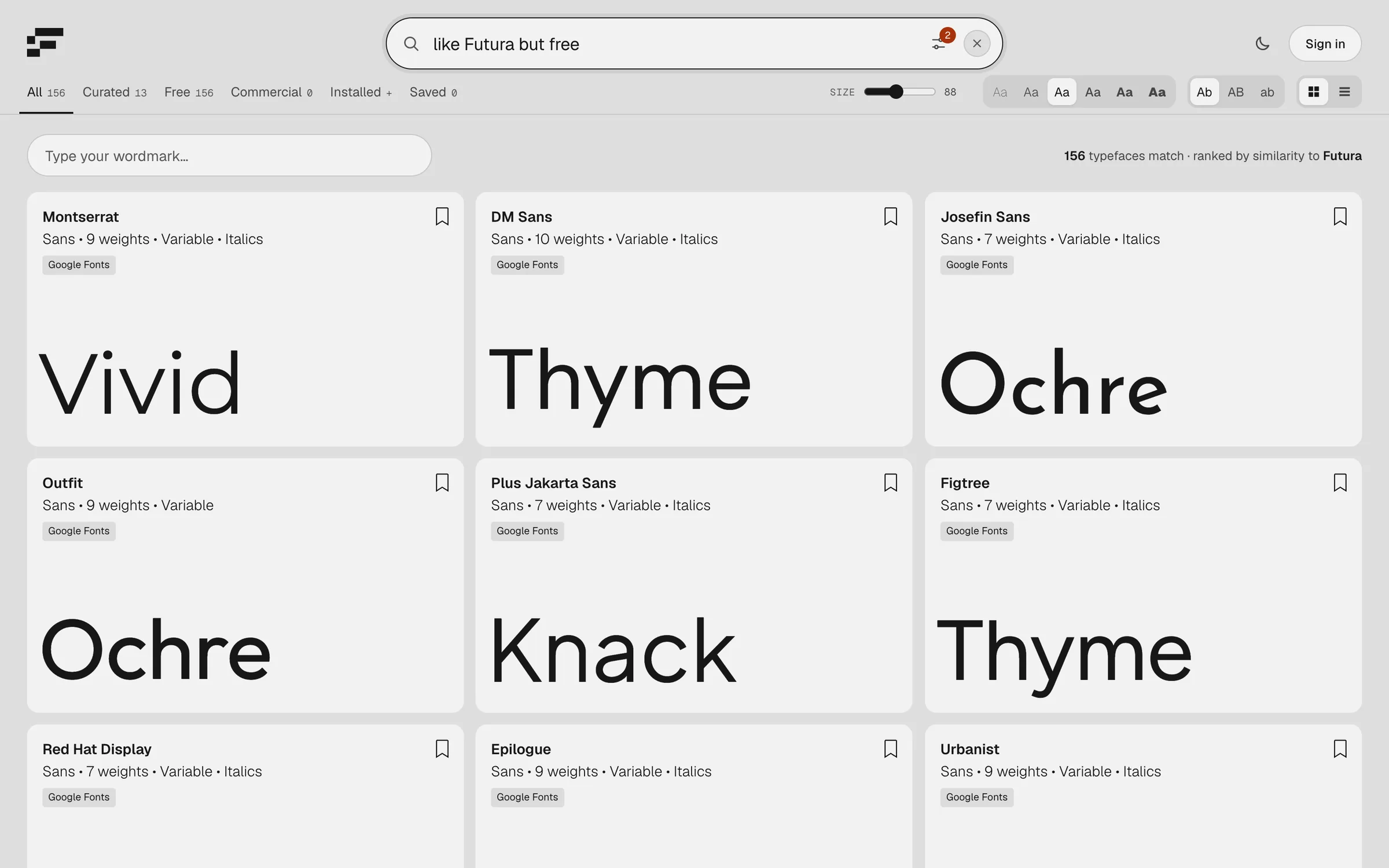 Searching for like Futura but free: free geometric sans serifs ranked by similarity to Futura
