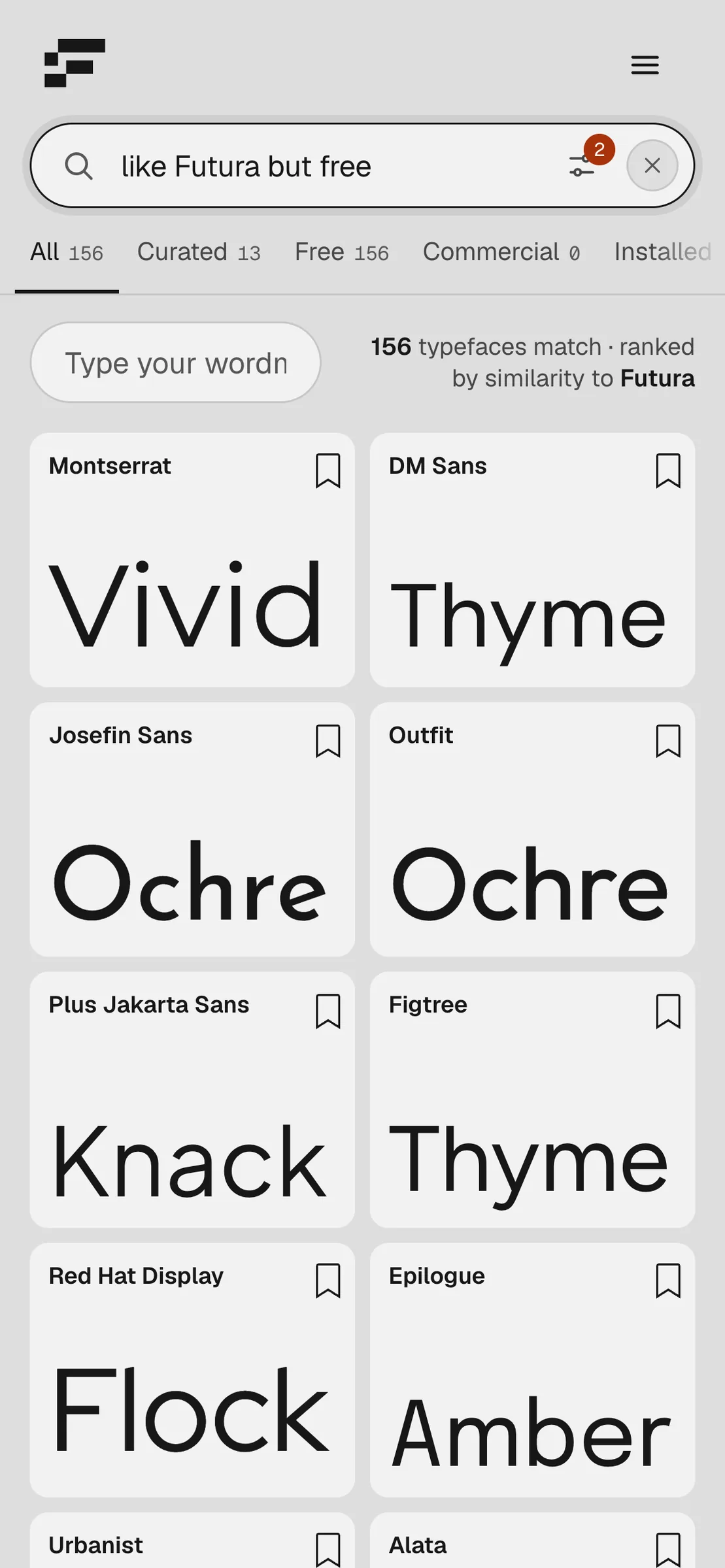 Phone layout: results ranked by similarity to Futura