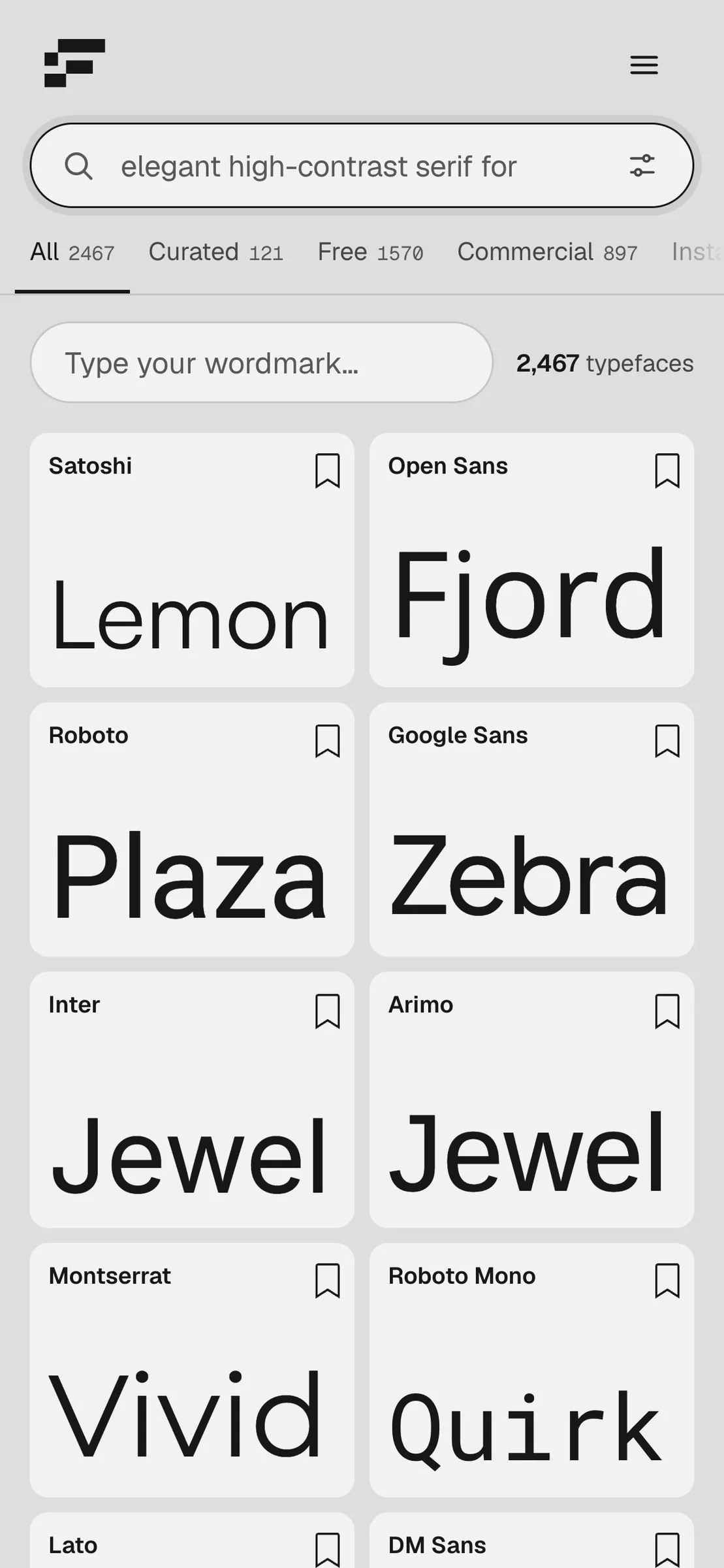 Phone layout: the Fontier library in two columns