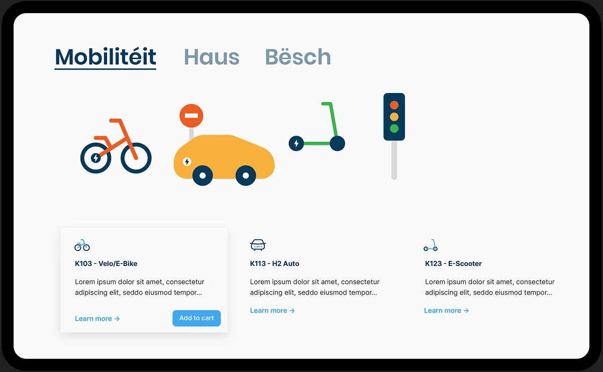 Klimabonus UI mockup, product page