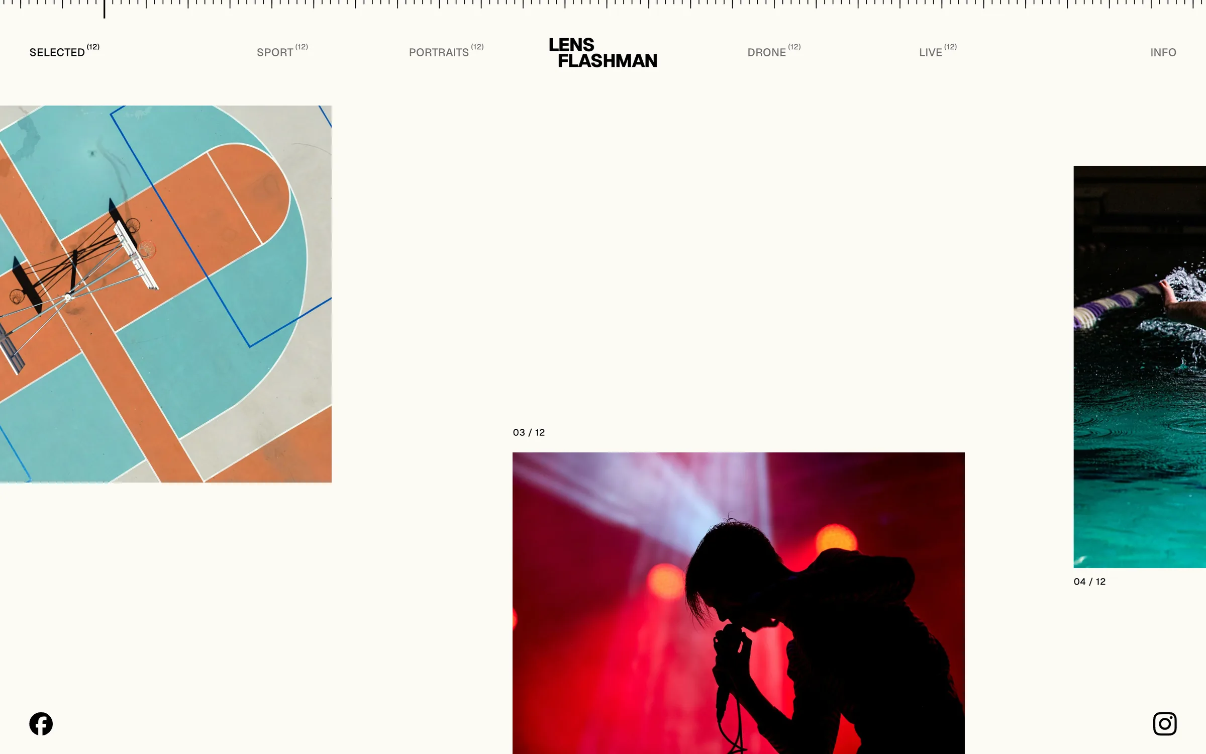 Frames sitting at different heights on the track, a concert silhouette low and a swimmer high