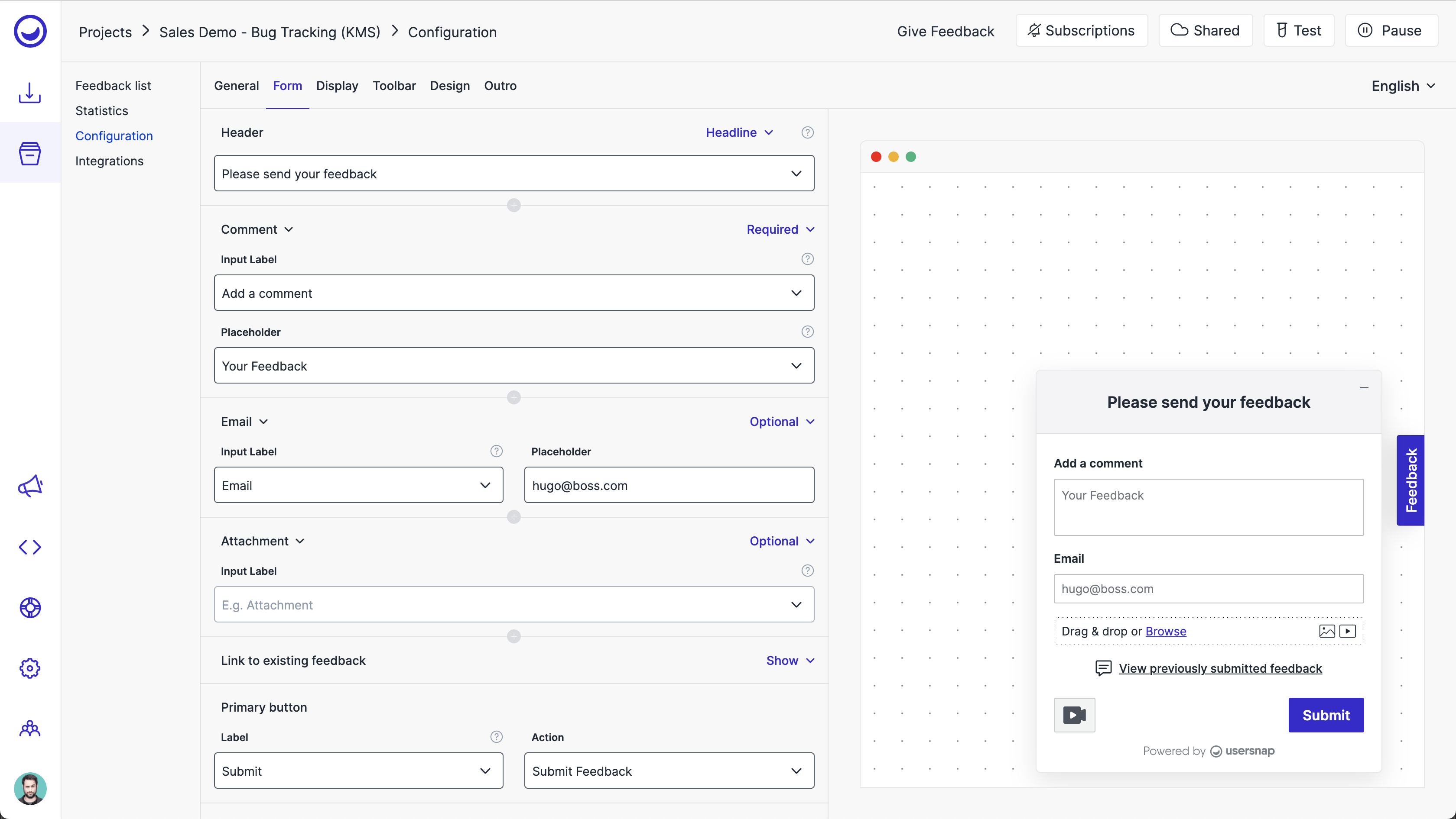 Usersnap updated dashboard, detail view