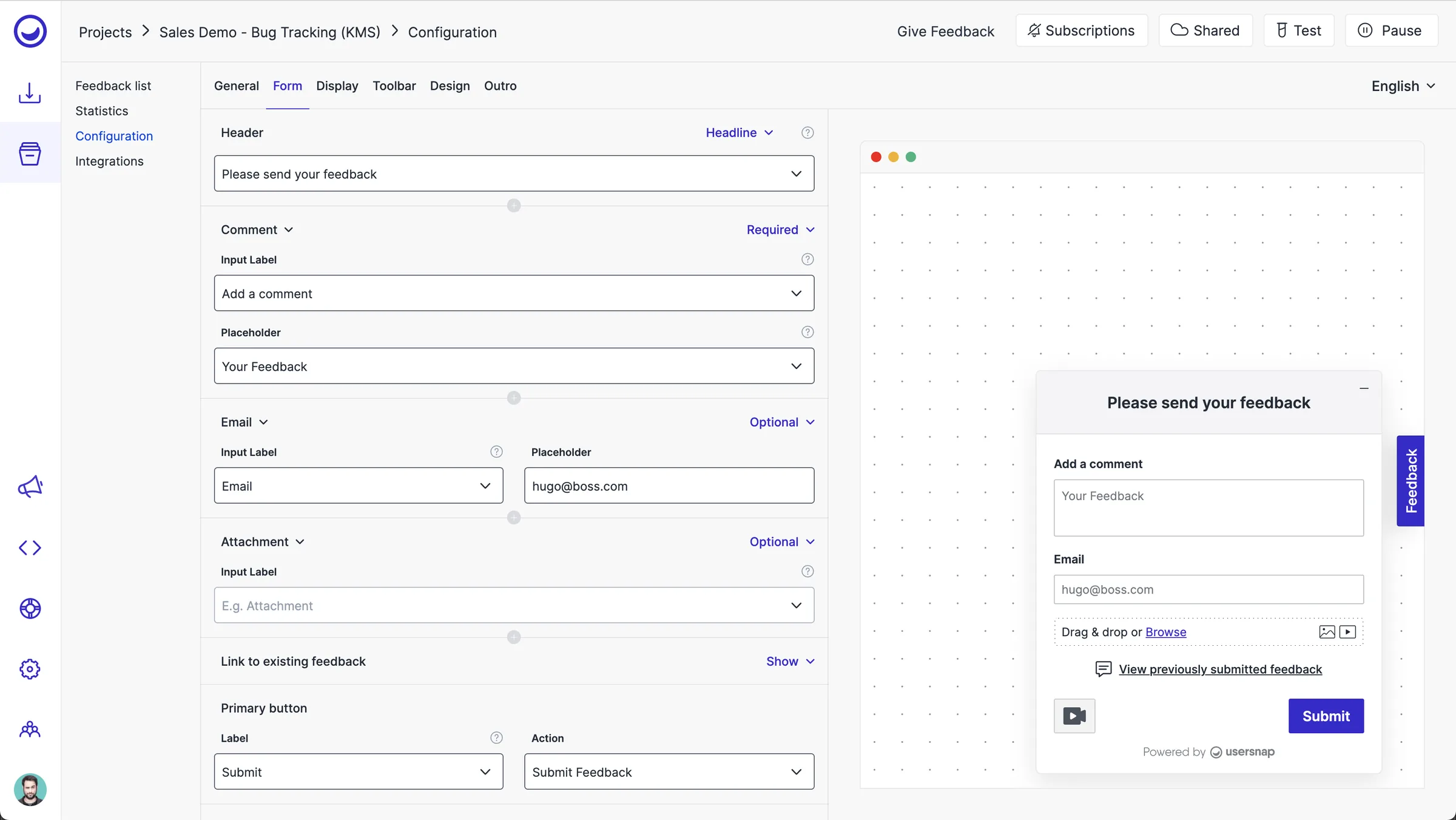 Usersnap updated dashboard, detail view