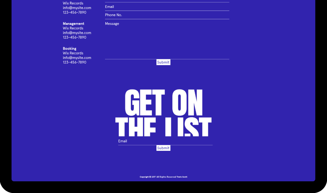 Wix Musician Template specification